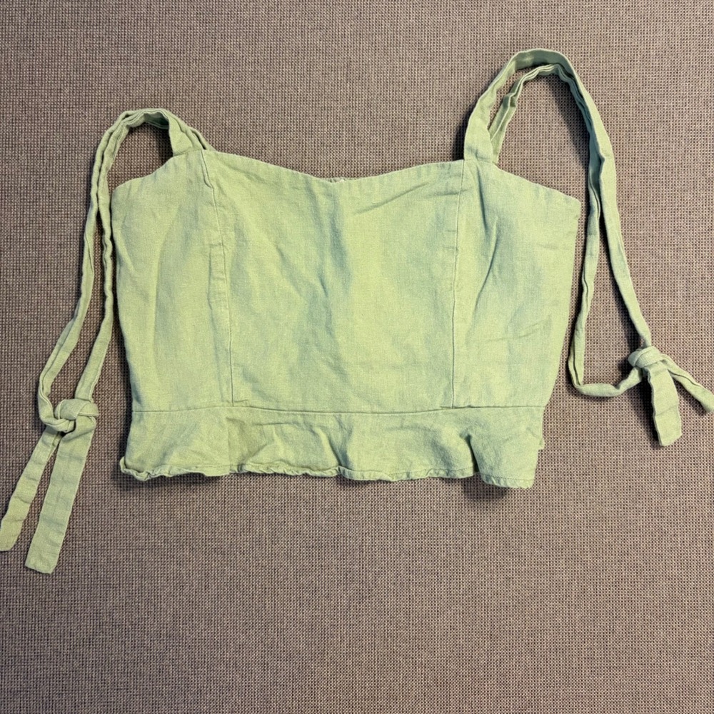 Lottie Moss Crop Top Smocked Tie Strap Ruffle Cottagecore Festival Coastal Sz M